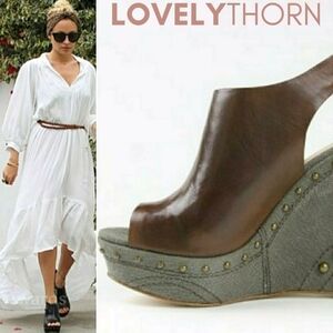 HOUSE OF HARLOW // valery leather studded platform sculpted wedges